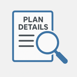 Icon representing checking specific insurance plan details with a magnifying glass