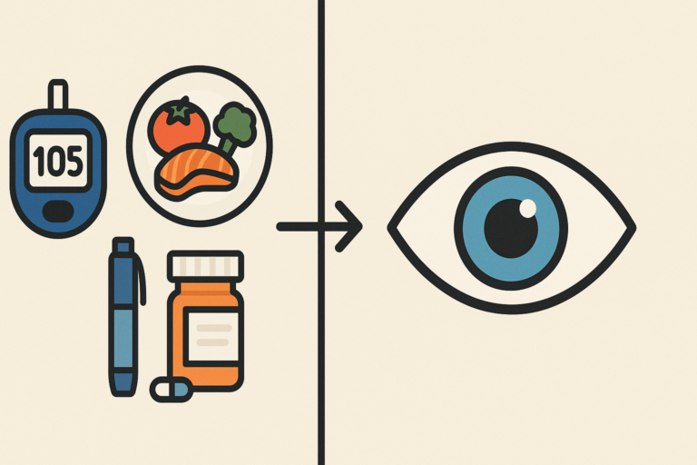 Graphic illustrating the connection between diabetes management and protecting eye health
