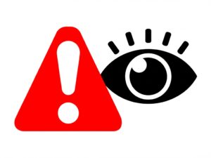 Warning icon indicating the need for immediate medical attention for certain eye symptoms